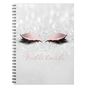 Pink Girly Glitter Makeup Sparkly Monogram Grey Notitieboek