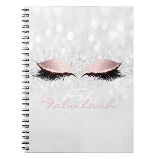 Pink Girly Glitter Makeup Sparkly Monogram Grey Notitieboek (Voorkant)