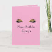 Pink Girly Gold Glam Glitter Eyelashes Birthday Kaart (Voorkant)