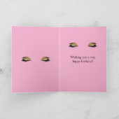 Pink Girly Gold Glam Glitter Eyelashes Birthday Kaart (Binnen)