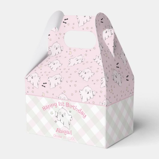 Pink & Girly Happy Eerste Verjaardag Halloween Bedankdoosjes (Achterkant)