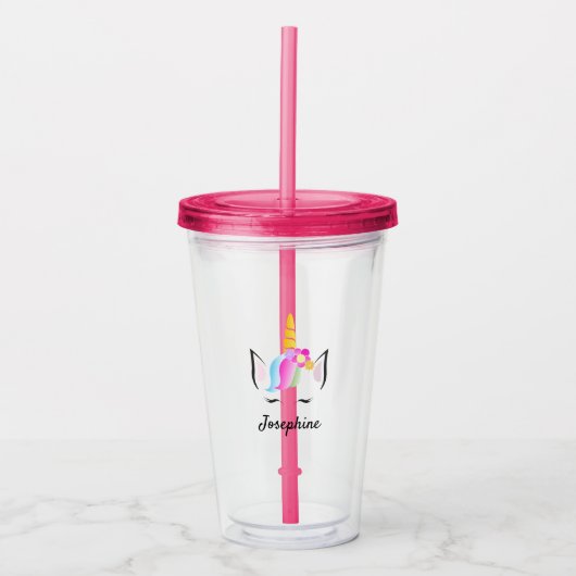 Pink Girly leuke gepersonaliseerde eenhoorn Kinder Acryl Drinkbeker (Voorkant)