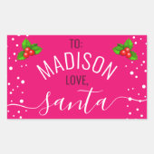 Pink & Girly "Love, Santa" Aangepaste naamfeestdag Rechthoekige Sticker (Voorkant)
