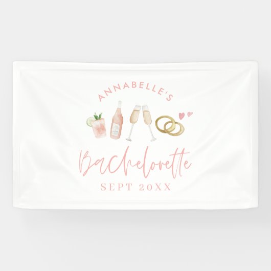 Pink girly modern champagne bachelorette weekend spandoek (Horizontaal)