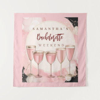 Pink girly modern champagne bachelorette weekend wandkleed