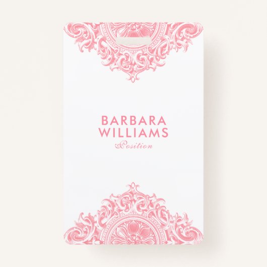 Pink Girly Ornate Ornament Badge (Voorkant)