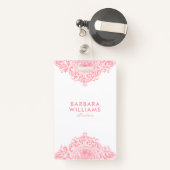 Pink Girly Ornate Ornament Badge (Achterkant met intrekbare)