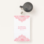Pink Girly Ornate Ornament Badge (Voorkant met intrekbare)