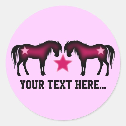Pink Girly Personalized Horse Ronde Sticker (Voorkant)