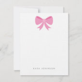 Pink Girly Polka Dot Bow Monogram Stationery Notitiekaartje (Voorkant)