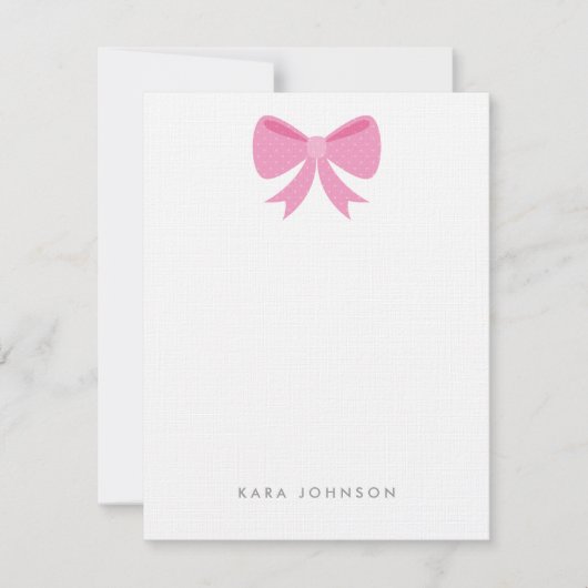 Pink Girly Polka Dot Bow Monogram Stationery Notitiekaartje (Voorkant)