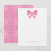 Pink Girly Polka Dot Bow Monogram Stationery Notitiekaartje (Voorkant / Achterkant)