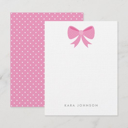Pink Girly Polka Dot Bow Monogram Stationery Notitiekaartje (Voorkant / Achterkant)