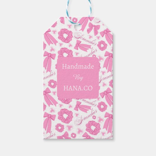 Pink Girly Scrunchies Pattern Cute Hair Accessory Cadeaulabel (Voorkant)