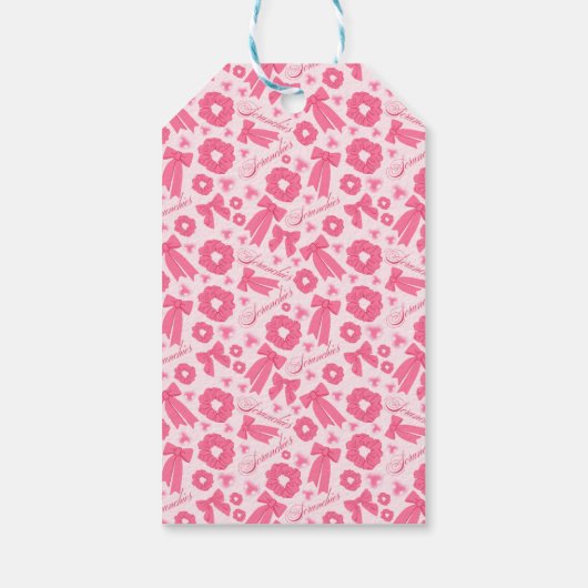 Pink Girly Scrunchies Pattern Cute Hair Accessory Cadeaulabel (Achterkant)