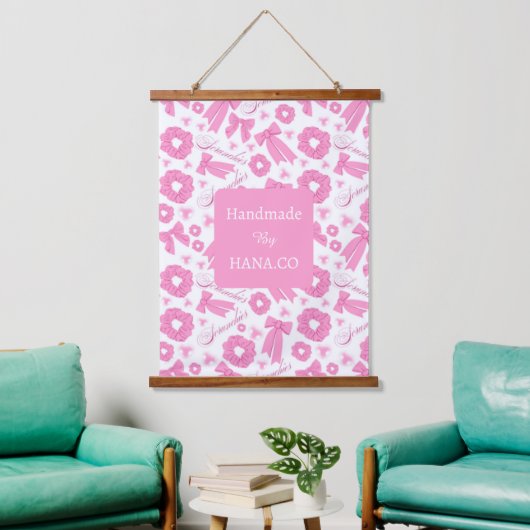 Pink Girly Scrunchies Pattern Cute Hair Accessory Hangend Wandkleed (Woonkamer)