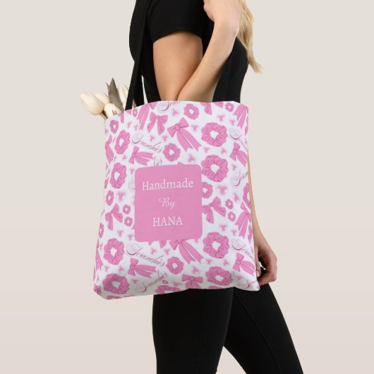 Pink Girly Scrunchies Pattern Cute Hair Accessory Tote Bag (Dichtbij)