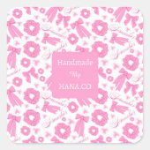 Pink Girly Scrunchies Pattern Cute Hair Accessory Vierkante Sticker (Voorkant)