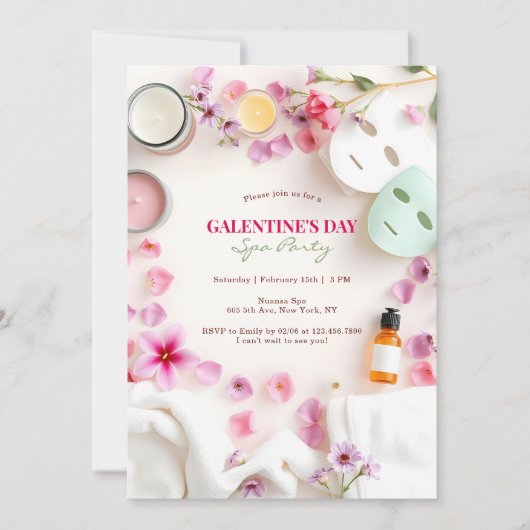 Pink Girly Spa Party BFF Galentijnsdag Kaart (Voorkant)