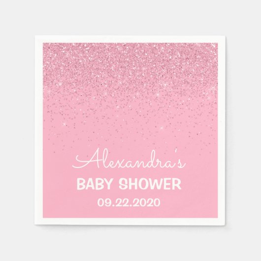Pink Girly Sparkly Glitter Baby shower Servet (Voorkant)