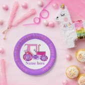 Pink Girly Tractor Happy Birthday Papieren Bordje (Feest)