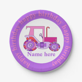 Pink Girly Tractor Happy Birthday Papieren Bordje