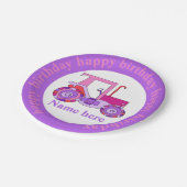 Pink Girly Tractor Happy Birthday Papieren Bordje (Gekanteld)