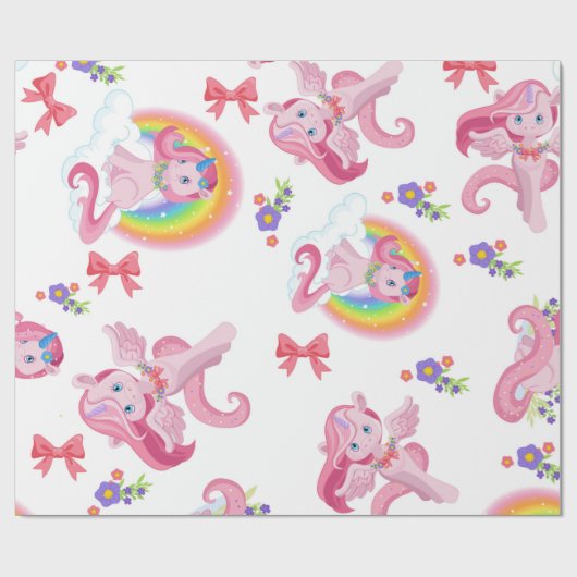Pink Girly Unicorn Rainbow Pattern Wrapping Paper Cadeaupapier (Vlak)