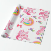 Pink Girly Unicorn Rainbow Pattern Wrapping Paper Cadeaupapier (Uitgerold)