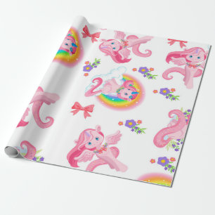 Pink Girly Unicorn Rainbow Pattern Wrapping Paper Cadeaupapier
