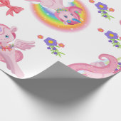 Pink Girly Unicorn Rainbow Pattern Wrapping Paper Cadeaupapier (Hoek)