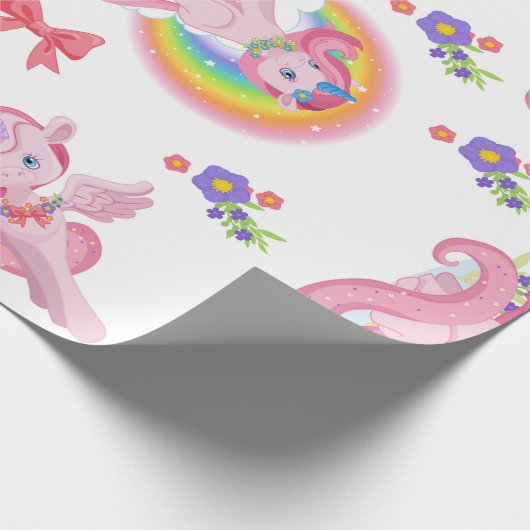 Pink Girly Unicorn Rainbow Pattern Wrapping Paper Cadeaupapier (Hoek)