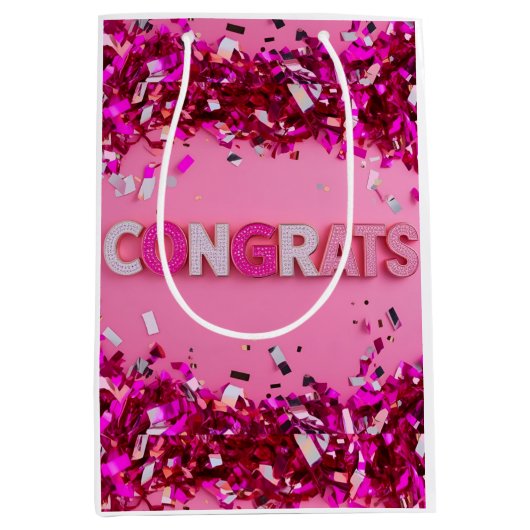 Pink Glam Congrats Gift Bag Medium Cadeauzakje (Voorkant)