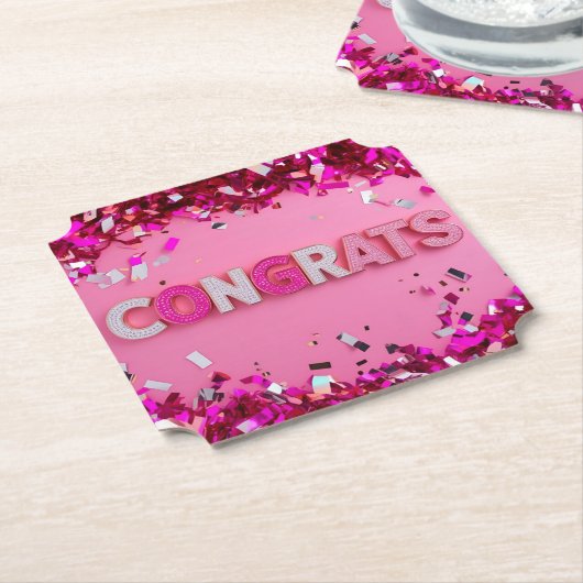 Pink Glam "Congrats" Onderzetters (Gekanteld)