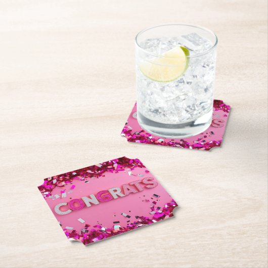Pink Glam "Congrats" Onderzetters (Insitu)