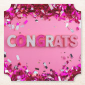 Pink Glam "Congrats" Onderzetters (Voorkant)