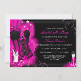 Pink Glam Feather Corset Bachelorette Party Invite Kaart