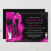Pink Glam Feather Corset Bachelorette Party Invite Kaart (Voorkant / Achterkant)