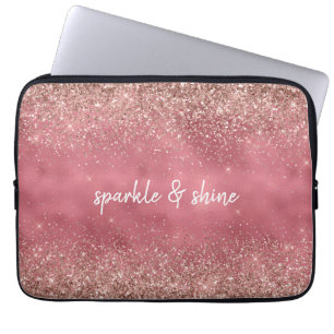 Pink Glam Glitzy glitter gepersonaliseerd Laptop Sleeve