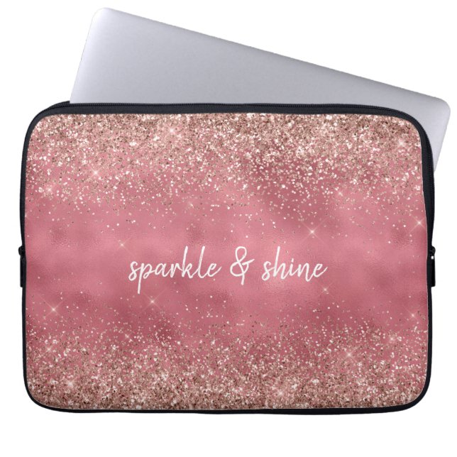 Pink Glam Glitzy glitter gepersonaliseerd Laptop Sleeve (Voorkant)