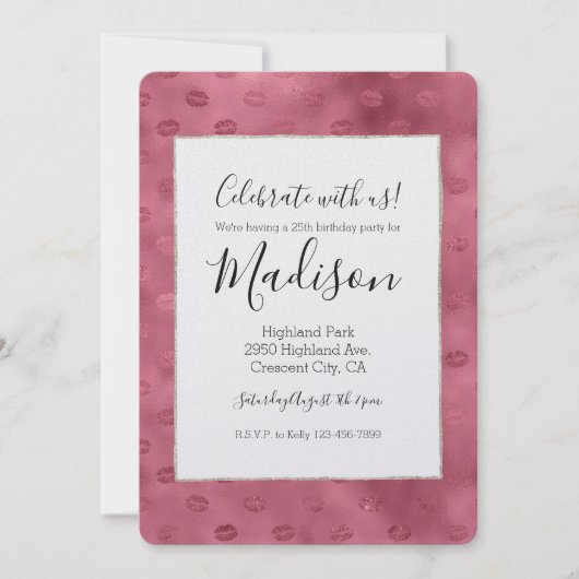 Pink Glam Glitzy Lips Birthday Kaart (Voorkant)