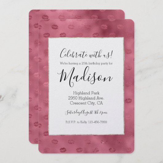 Pink Glam Glitzy Lips Birthday Kaart (Voorkant / Achterkant)