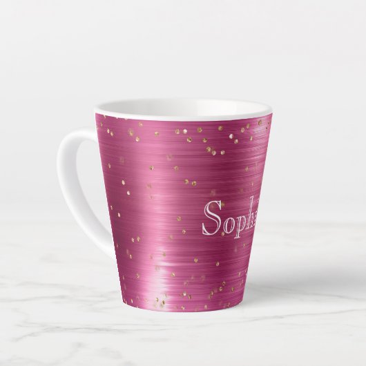 Pink Glam Gold Sparkle Confetti gepersonaliseerd Latte Mok (Linkerhoek)