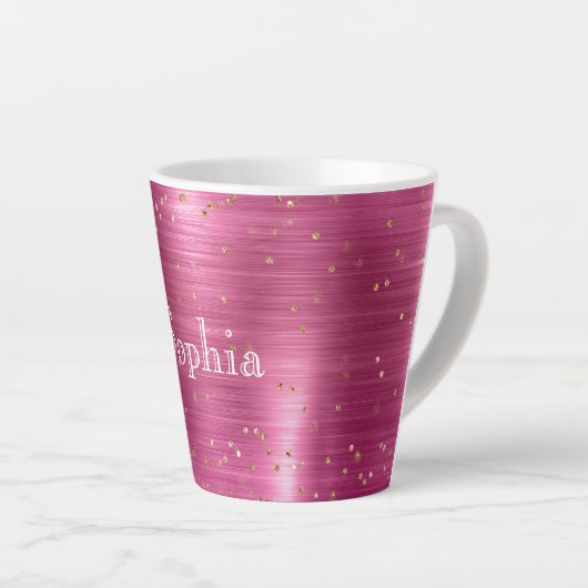 Pink Glam Gold Sparkle Confetti gepersonaliseerd Latte Mok (Rechterhoek)