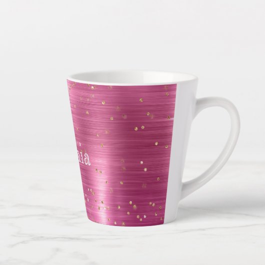 Pink Glam Gold Sparkle Confetti gepersonaliseerd Latte Mok (Rechts)