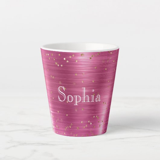Pink Glam Gold Sparkle Confetti gepersonaliseerd Latte Mok (Voorkant)