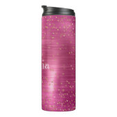 Pink Glam Gold Sparkle Confetti gepersonaliseerd Thermosbeker (Geroteerd rechts)