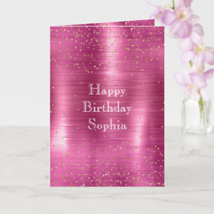 Pink Glam Gold Sparkle Confetti Verjaardag Kaart