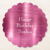Pink Glam Gold Sparkle Confetti Verjaardag Kartonnen Onderzetters (Voorkant)