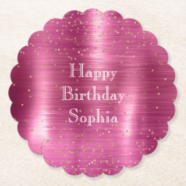 Pink Glam Gold Sparkle Confetti Verjaardag Kartonnen Onderzetters